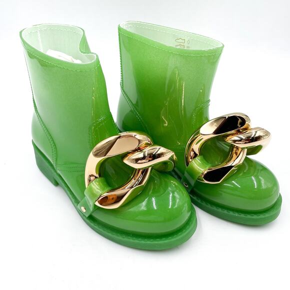 JW Anderson Chain Rain Boots‎ Green Rubber Chunky Gold Ankle Sz 36 / 6 - Picture 6 of 14